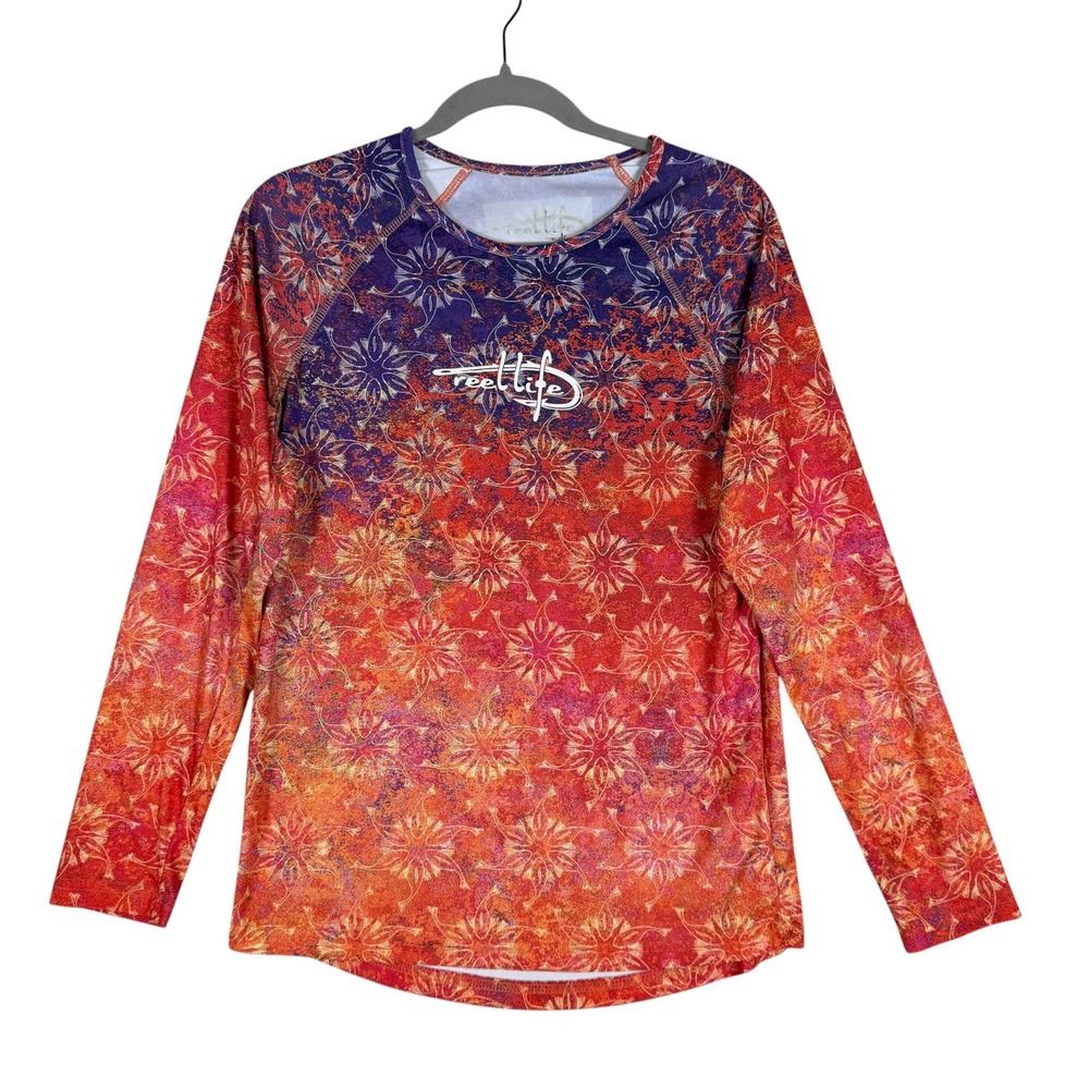 Reel Life Shirt Womens Large Multicolor Floral Long Sleeve Lightweight Fishing